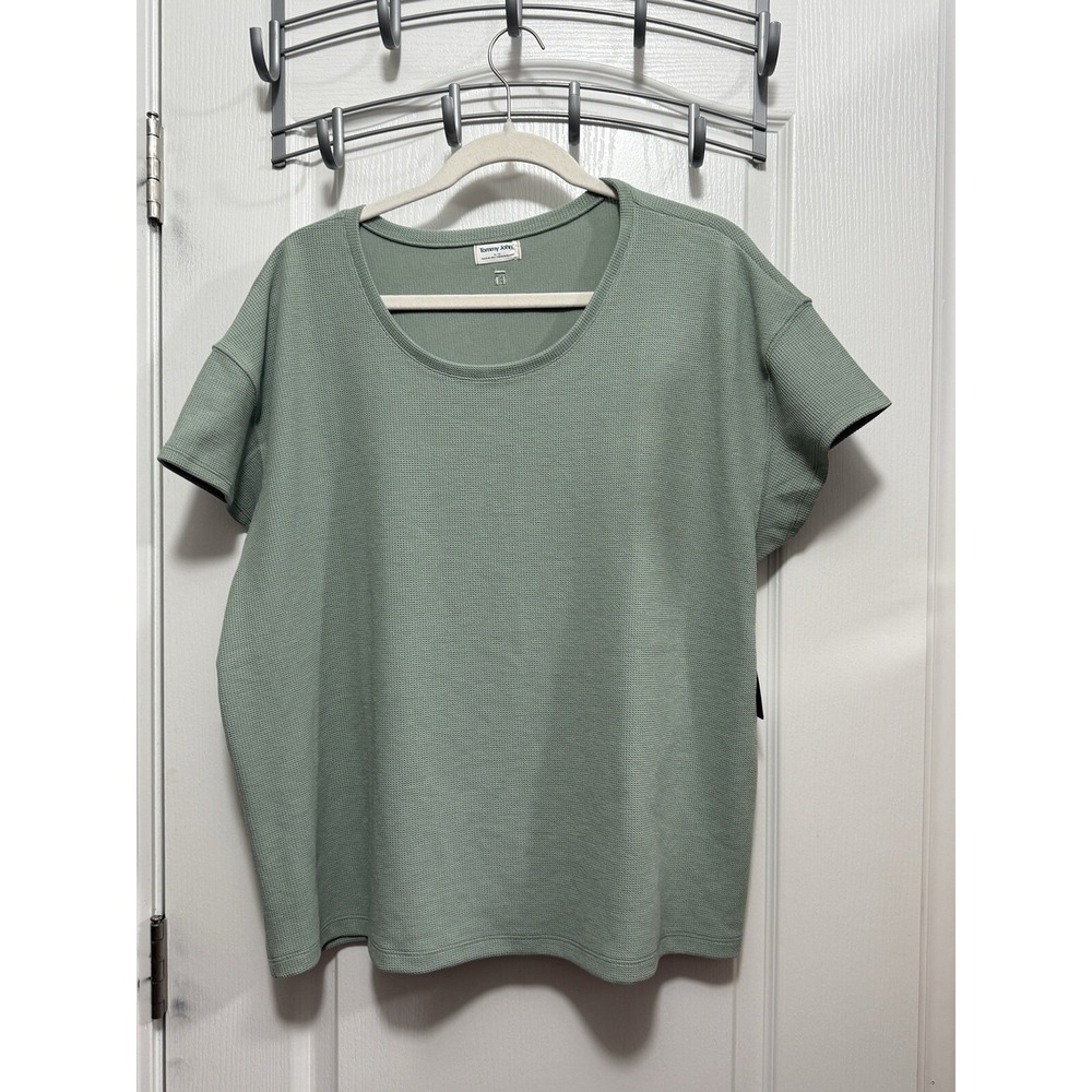 Tommy‎ John Shirt Womens XL Green Waffle Knit Lounge Tee Lily Pad Scoop Neck NWT